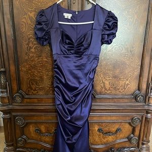 London Times Y2K Purple silk gathered midi dress 4